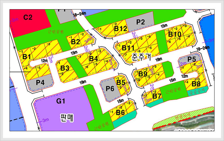 순천 연향들지구 도시개발사업의 준주거용지에 대한 위치정보가 색별로 표시되어 있습니다.