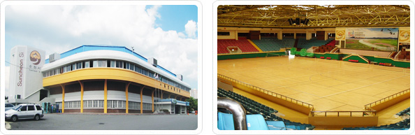 실내체육관 입구, 체육관 내부