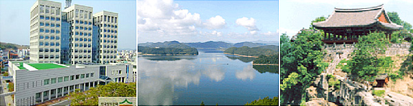 국내자매결연 도시인 경남 진주시의 시가지 전경을 보여주고 있다.