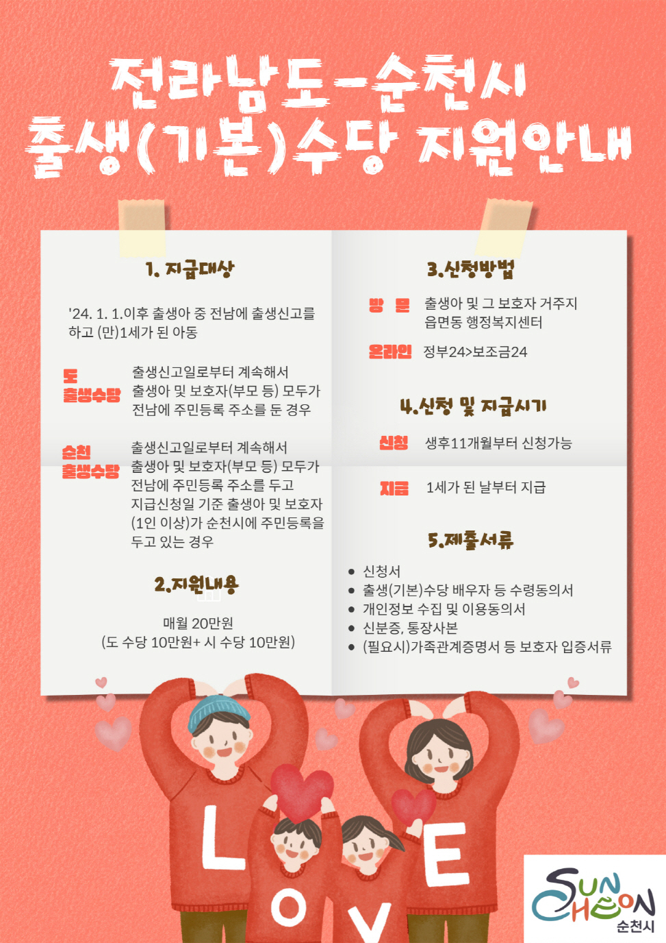 전라남도 순천시 출생 기본수당 지원안내