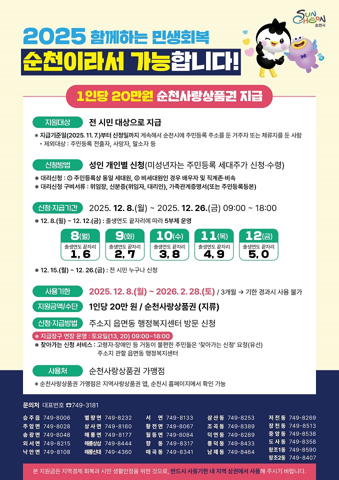 1 순천시  8일부터 민생회복지원금 시민 1인당 20만원 지급.jpg 이미지입니다.