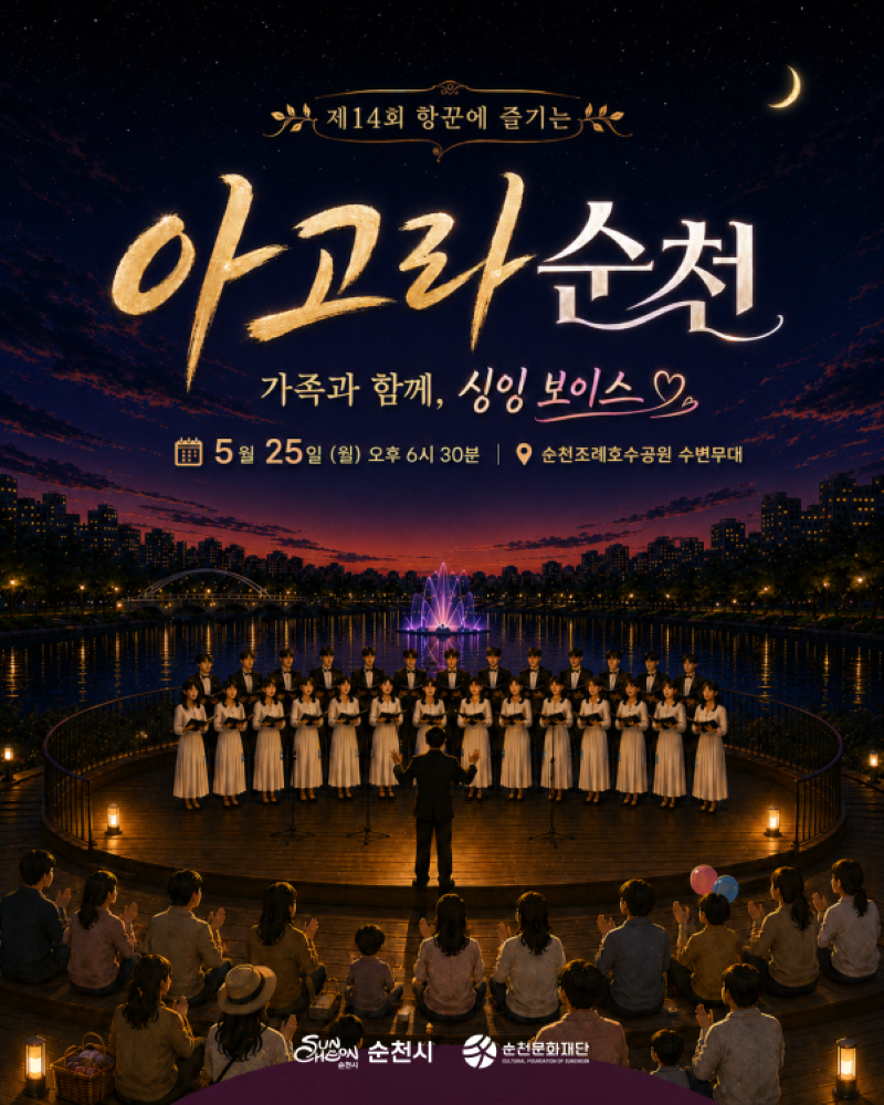 제14회 항꾼에 즐기는 아고라 순천 가족과 함께 싱잉 보이스 5월 25일 월요일 오후 6시 30분 순천조례호수공원 수변무대